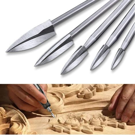 Mèches de Gravure sur Bois, 5 Pcs Ensemble d'Outils de Sculpture pour Accessoires d'Outils Rotatifs avec une Tige de 1/8 pouce Adaptation Universelle pour Outils Rotatifs (1/5)