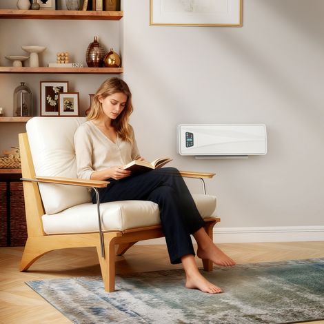 Calefactor Eléctrico de Pared 2000W con 3 Modos Pantalla LED Termostato Temporizador y Oscilación Blanco (1/5)