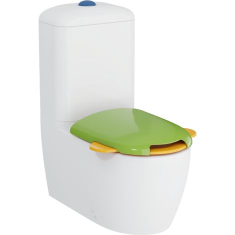 WC à poser sans bride VITRA Sento Kids Blanc + réservoir + abattant vert et jaune