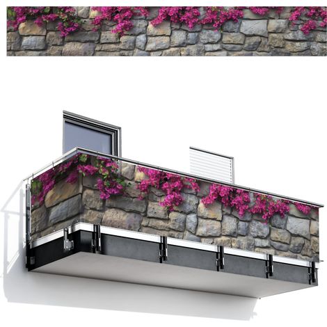 Balcony Privacy Banner Bougainvillea - Stone Wall - Pink 500x75 cm