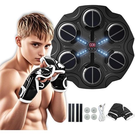 Machines de boxe musicales pour l'entraînement - Équipement de boxe pour enfants - Gants de boxe - Tapis d'entraînement - Convient aux garçons et aux filles de 3 à 16 ans - Pour enfants - Connecté Blu (1/5)