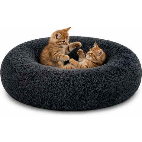 lionto Donut Katzenkissen, rundes Bett mit Plüschbezug & Anti-Rutsch-Boden, erhöhter Rand für Geborgenheit, 70 cm Durchmesser, dunkelgrau