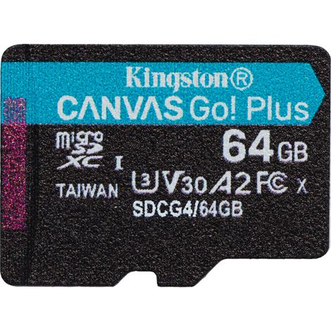 Kingston Technology Carte microSDXC Canvas Go Plus Gen4 200R A2 U3 de 64 Go, pack unique sans ADP