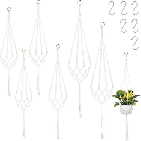 Lot de 6 suspensions en macramé - Pour l'intérieur et l'extérieur - 60 cm, 80 cm, 100 cm - Avec 6 crochets en S - Pour l'intérieur, les plafonds, les balcons, la décoration murale et l'extérieur (1/5)