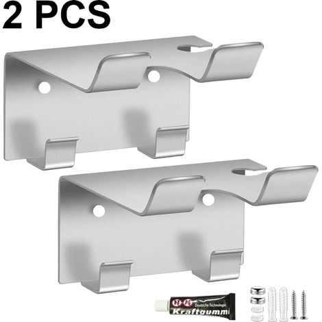 2 uds Soporte para secador de pelo montado en pared sin taladro ahorro de espacio fácil instalación plata (1/4)
