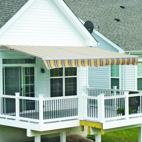 Greenbay 3.5 x 2.5m Manual Awning Garden Patio Canopy Sun Shade Shelter Retractable Yellow-Stripe (1/3)