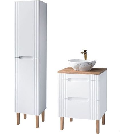 Meuble vasque à poser 60 cm + colonne à poser Oceanie White - Livraison gratuite