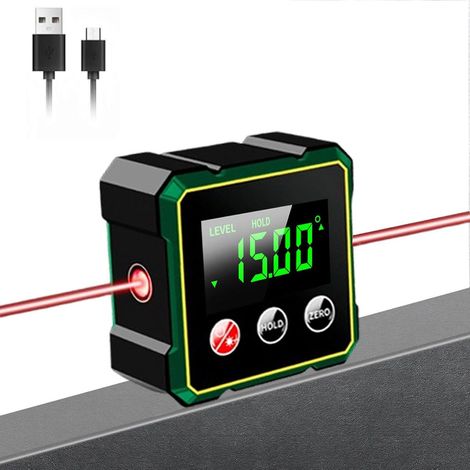 Laser-Wasserwaage - Digitaler Winkelmesser mit Laser - Vierseitiger, starker magnetischer Winkelmesslaser mit Dual-Laser - Digitale Wasserwaage mit LCD-Anzeige - Inklusive Ladekabel