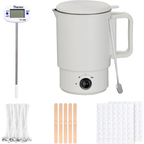 Pot à fonte de cire professionnel Capacité 800 ml, design amovible set comprend: pot à fonte de cire, thermomètre, mèches et autocollants pour mèches, support pour mèche, cuillère de mélange (1/5)
