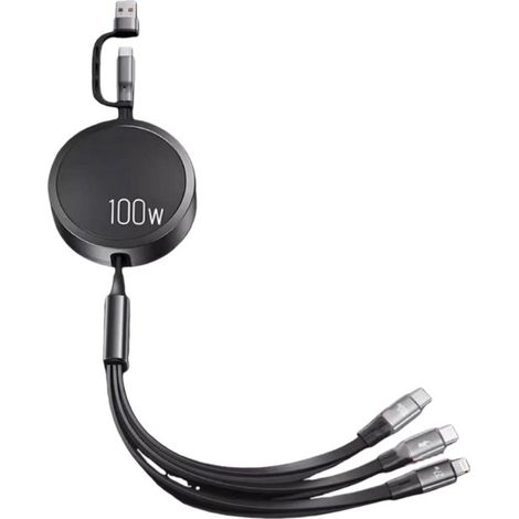 Longziming - Câble de charge multiple - Câble multi-usage rétractable USB A/C - Chargeur rapide 6 en 1 100 W PD - Longueur ajustable de 30 à 120 cm - Compact et sans fil pour la maison, le bureau et l (1/5)