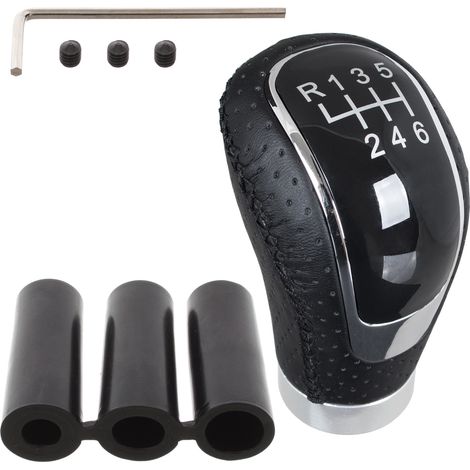 Pomello del cambio universale a 6 marce in pelle nera con inserti argentati. (1/5)