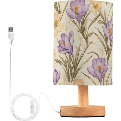 Petite lampe de bureau avec fleurs crocus violettes et blanches (1/5)