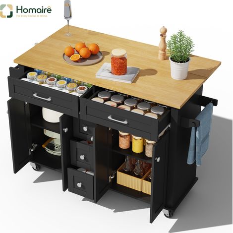 Desserte de cuisine noir avec rangement en mdf 140 x 65 x 89 cm HOMAIRE (1/5)