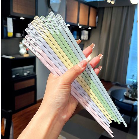 5 paires de baguettes en fibre de verre, ornées d'un adorable motif de panda, adaptées à un usage familial et hôtelier (24 cm) (1/5)