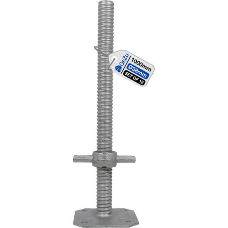 Lot de 12 Vérin d’échafaudage réglable avec tige filetée Ø38 mm – Longueur 1000 mm  – Électroplaqué – Plaque de pied robuste pour stabilité et sécurité – GeZu Impex