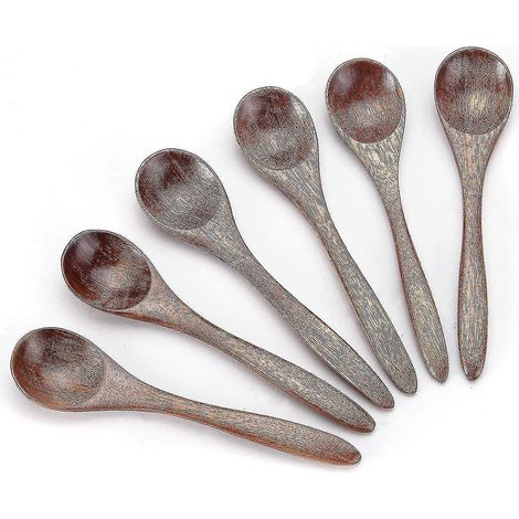 Lot de 6 petites cuillères en bois, cuillères à thé en bois de service (1/5)
