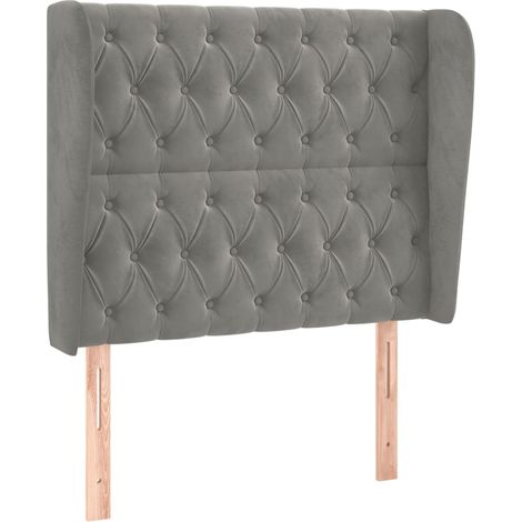 Testiera accessorio letto mobile camera imbottita con bordo laterale 103 x 23 x 118/128 cm tessuto velluto grigio chiaro TDL0205294