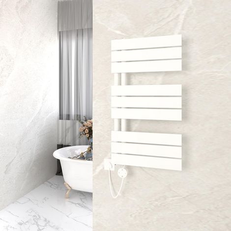 Sèche-Serviettes Électrique avec Thermostat 845x450mm, Blanc Porte-Serviettes Électrique 600W, Seche Serviette Electrique avec Fonction Minuteur (1/5)