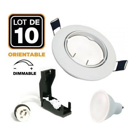 Lot de 10 spots encastrables orientables EUROPALAMP GU10 LED 6W dimmables Blanc 6000K 110°