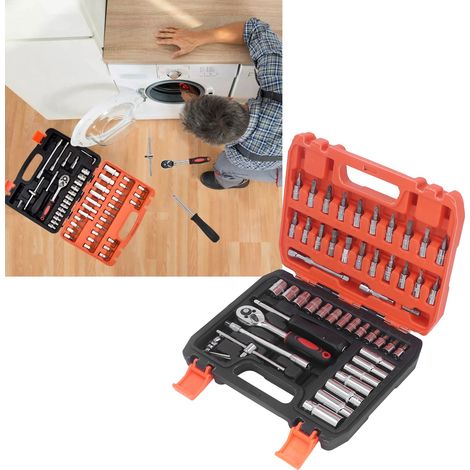 53-teiliges Set, farblich verpackter Ratschen-Steckschlüssel, 53-teiliges Werkzeugset, Kfz-Reparatur-Werkzeugkasten, Multifunktionsset. (1/5)