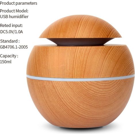 USB Pilz Luftbefeuchter Diffuser Aroma 150ml helles Holz (1/5)