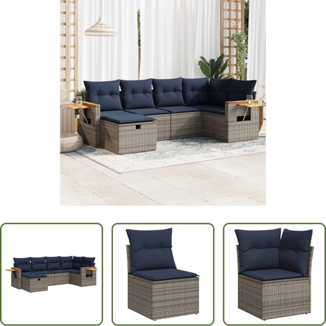 vidaXL Canapé en résine - Salon de jardin 6 pcs avec coussins gris résine tressée (1/5)
