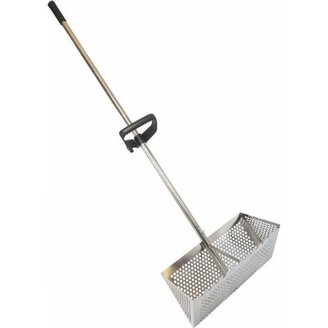 Sandflohrechen, abnehmbarer Sandflohrechen, das Haifischzahnsieb wird mit einem 40,6 cm breiten Auswurfsieb und einem 129,5 cm langen Griff geliefert (1/5)