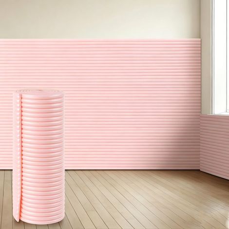 Tapis mural 3D autocollant 40 x 200 cm, coins renforcés, sûr et résistant aux chocs, convient aux chambres et aux crèches (1 rouleau, rose) (1/5)