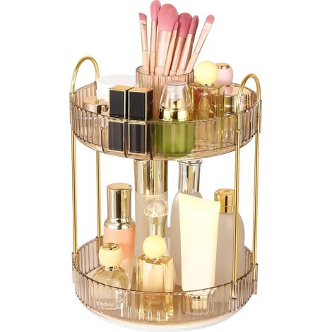 Organiseur De Maquillage - Plateau Tournant 360° En PP - Pour Salle De Bain Et Vanity - 2 Niveaux - 1 Pièce (1/5)