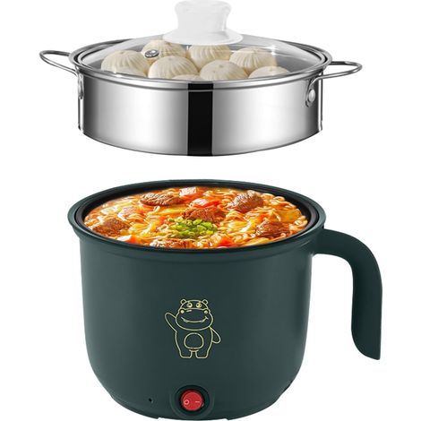Mini Marmite Electrique: Mini Marmite Electrique Portable, Electrique Multi Cuiseur Vapeur Électrique, 1,8L Marmite Electrique, avec Cuiseur Vapeur en Acier Inoxydable, 600 W, 220 V, Vert (1/5)