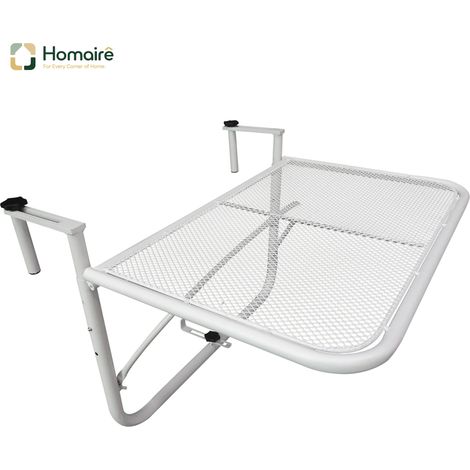 HOMAIRE Table d'appoint suspendue balcon hauteur réglable carrée métal blanc pour terrasse et jardin