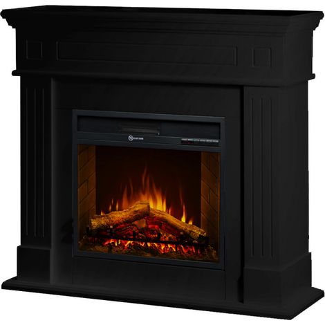 Camino Elettrico da Pavimento 1800W Legno MDF Nero per Soggiorno