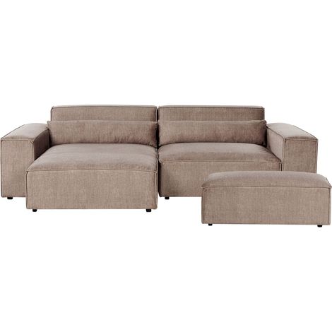 Modular Corner Sofa 2 Seater HELLNAR Fabric Light Brown with Ottoman Right Hand (1/5)