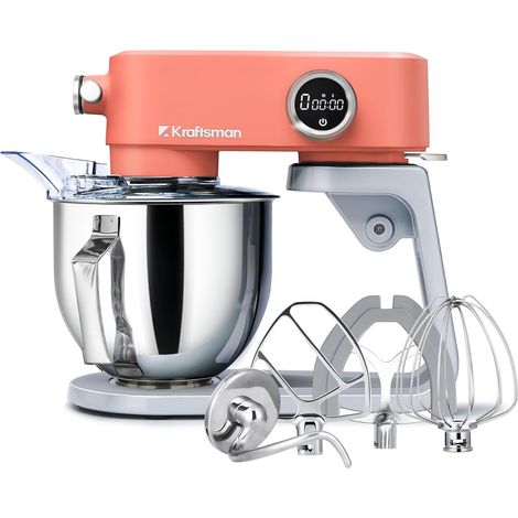 5L Processor, All-Metal Processor with Universal Power Port and Timer Function, 8 Speed Kneader with Beater, Hook, Whisk (Orange) (1/5)