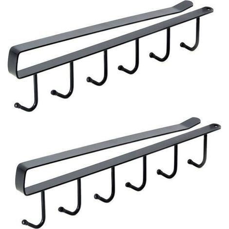 Lot de 2 Crochets de Rangement pour Tasses et Ustensiles, Crochet Sous Placard Sans Perçage (Noir) Odipie (1/5)