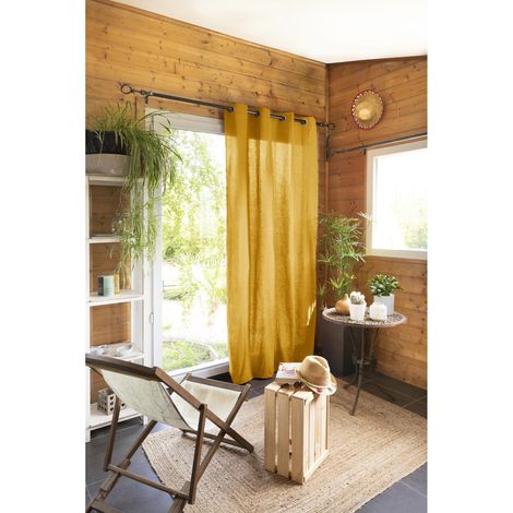 Rideau 100% coton prélavé 140 x 260 cm Kala Jaune safran (1/2)