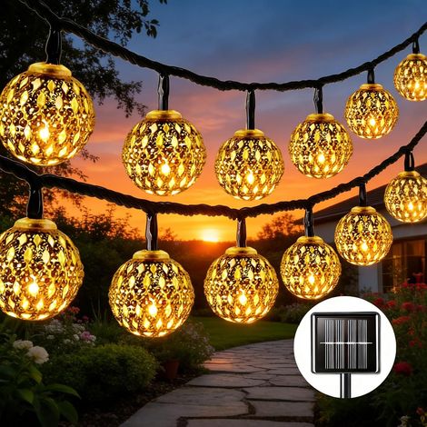 Guirlande Lumineuse Exterieure Solaire Blanc Chaud, IP65 Étanche LED Guirlande Guinguette Exterieur, 8 Modi Doré Marocaine Guirlande Lumineuse Globe für Jardin Garten Terrasse Party - 7M 50LED (1/5)