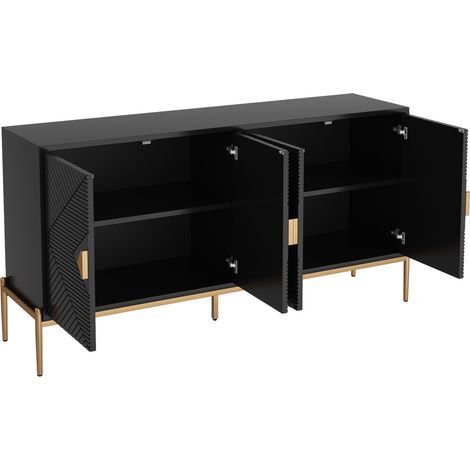 Aparador moderno negro de 162 x 40 x 80 cm con 4 puertas, MDF y PB (1/5)