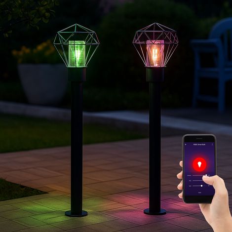 Lampada da terra a LED intelligente, lampada da esterno, lampada da sentiero a LED industriale, base in acciaio inossidabile nero, cambio colore RGB, 8,5 W, LxH 22,5x100 cm, set (1/5)