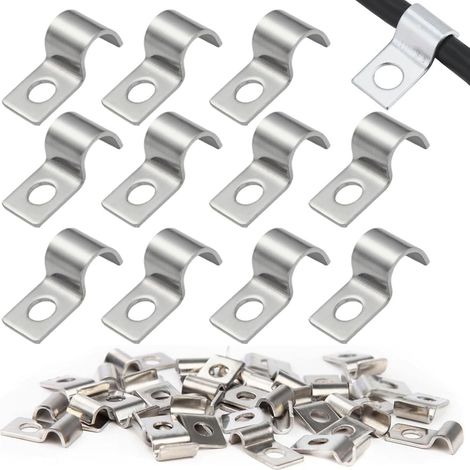 36 Pièces Fixation Grillage Rigide Sur Mur 4mm Attache Grillage Rigide Inoxydable Colliers de Serrage en U à Trou Unique Fixation Murale Grillage Rigide pour Ø 4-5mm Câble Tuyaux d'eau Installation (1/5)