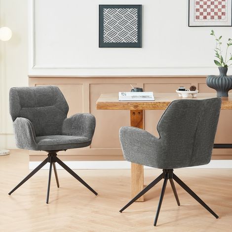 Lot de 2 fauteuils pivotants revêtement velours gris foncé, pieds métal, chaise de détente pour intérieur confortable 53.5x45x84cm (1/5)