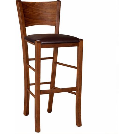 Sgabello alto da bar lucy in legno noce scuro h 73 con seduta ecopelle marrone