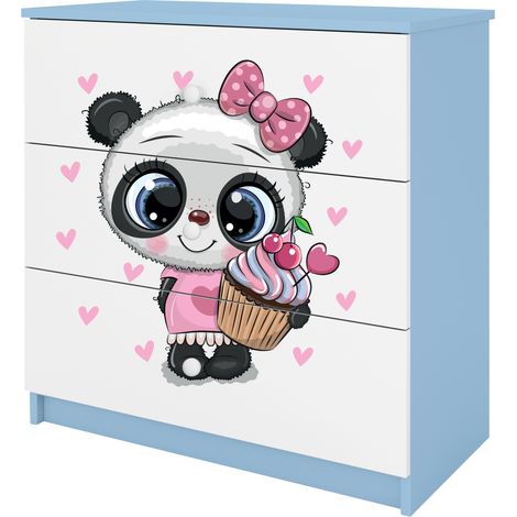 Babydreams Commode enfant 81 cm avec 3 tiroirs motif panda bleu