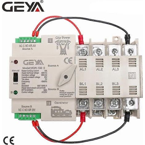 GEYA 4P DIN-Schienen-Handschalter, ATS, 110V/220V Spule, max. 100A Stromstärke, PC-Typ, Netz-zu-Generator-Stromversorgung (1/5)