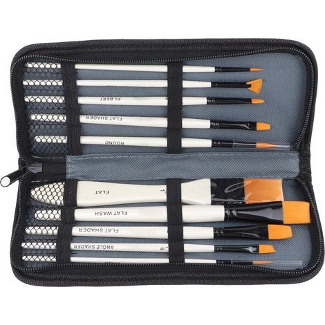 10 Pinceaux en Poils Nylon Doré avec Manche en Bois et Virole Aluminium pour Peinture à l'Huile, Acrylique et Gouache - Lot avec Sac (1/5)