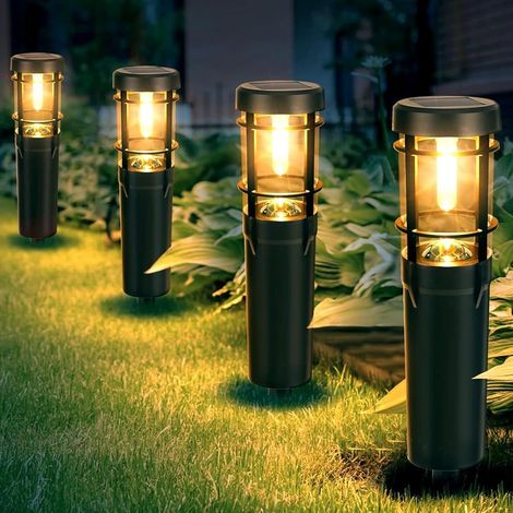 Lampe Solaire Exterieur, Lot de 4 Lampes Solaires Jardin LED Eclairage Solaire Exterieur Étanche IP65 Avec Piquet de Terre Blanc Chaud LED (1/5)