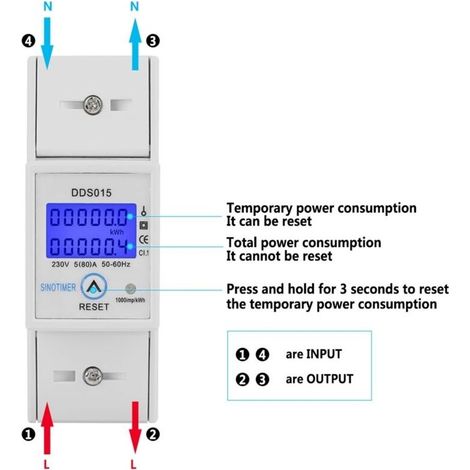 Digitaler Energiezähler 5–80 A 230 V – Hintergrundbeleuchtetes LCD-Display – 35-mm-DIN-Schienenmontage – Stromverbrauchsanzeige – DDS015 (1/4)