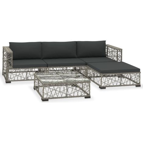 Set di mobili da giardino mobili da esterno 5 pezzi con cuscini in resina di vimini grigio 020016431