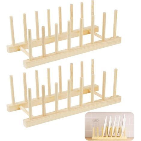 BARKBUSTERS Set of 2 Wooden Plate Holder Dish Rack Dish Drainer for Kitchen Counter Books Wine Glass (1/4)