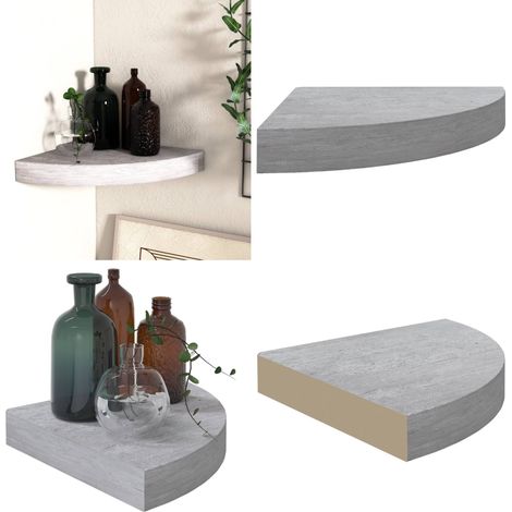 Eck-Schweberegal Betongrau 25x25x3,8 cm MDF - Eckwandregal - Wandregal Grau - Regal Betongrau - Schwebendes Regal - Wohnraumgestaltung - Home & Living (1/5)